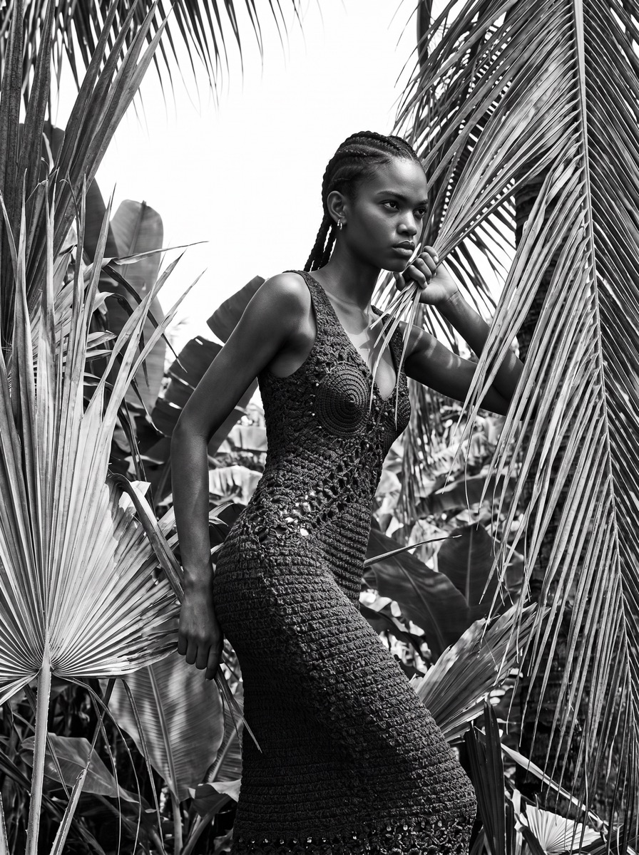Black and white AI fashion shoot of a male model created with rIMAGEx